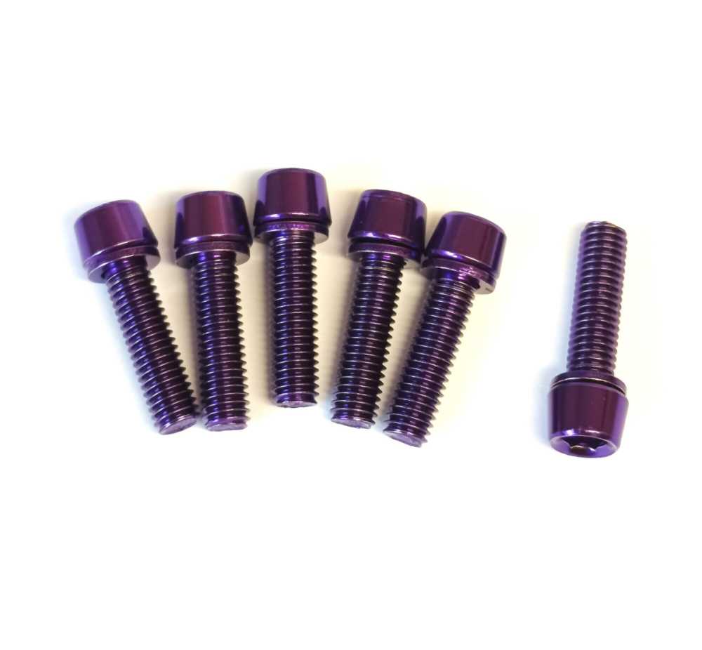 RideRace Vorbau Schrauben M5 x17mm, 6 Stück, lila, M5 x 17mm