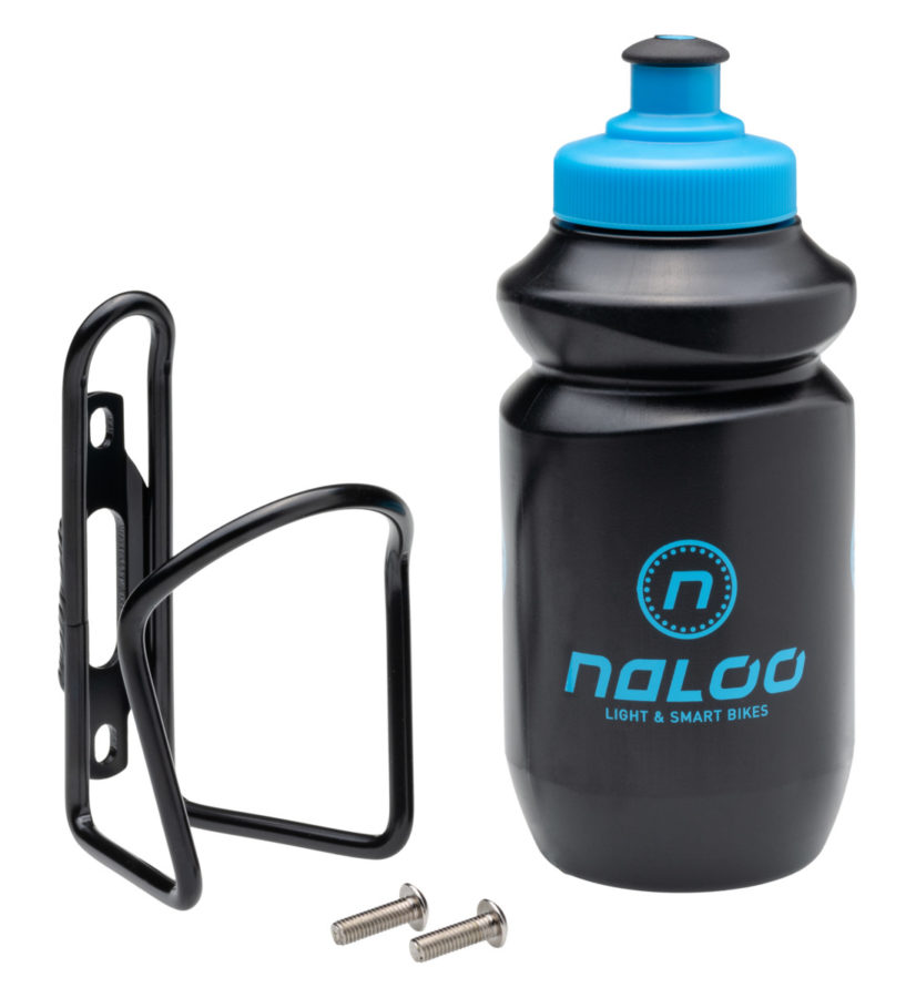 NALOO Set 24"/26" Bidon/Halter, schwarz/cyan