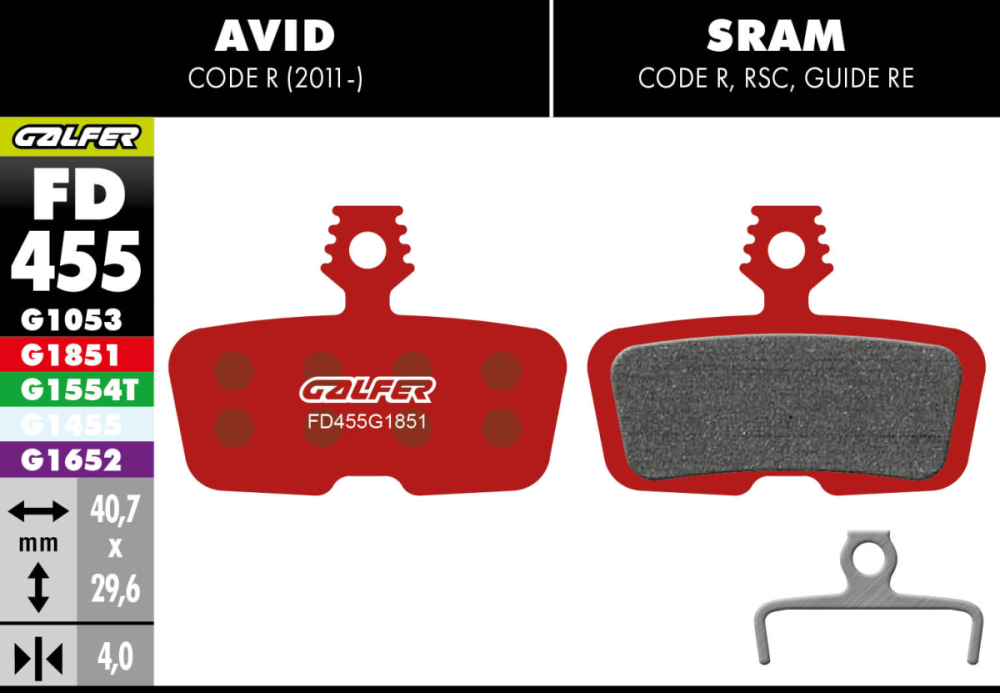 Galfer GALFER Brake Pad FD455 Advanced "Avid Code 5,R ab 2011", rot