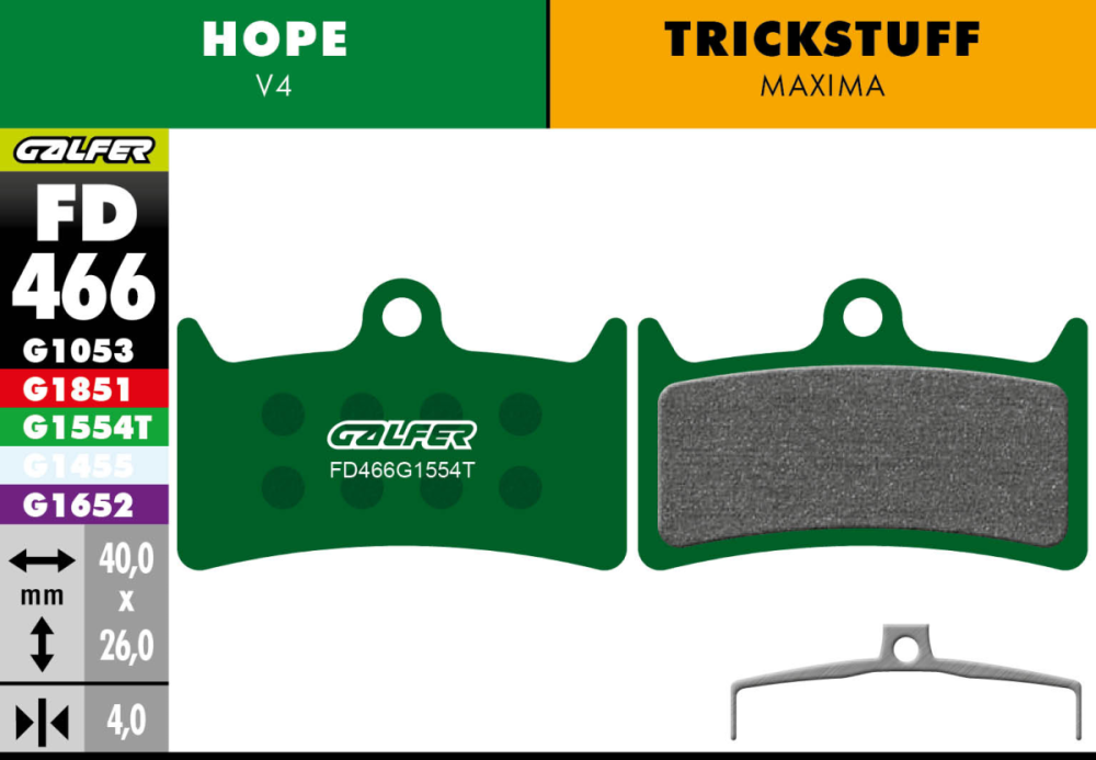 Galfer GALFER Brake Pad FD466 Pro "Hope V4" "TRICKSTUFF Maxima", grün