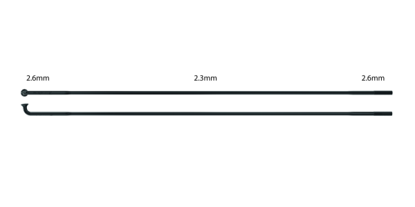 Sapim Einzelspeichen: E-Race 12G 2.6mm/2.3mm/2.6mm schwarz mit Nippel (Stückpreis)