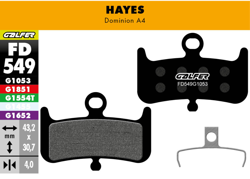 GALFER Brake Pad FD549 Performance, Hayes Dominion A4, schwarz