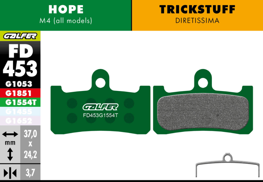 GALFER Bremsbacken FD453 Pro, Hope M4 / Trickstuff Diretissima bis Jg 2021, grün