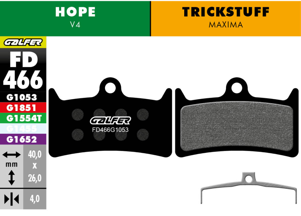GALFER Brake Pad FD466 Performance, Hope V4 TRICKSTUFF Maxima, schwarz