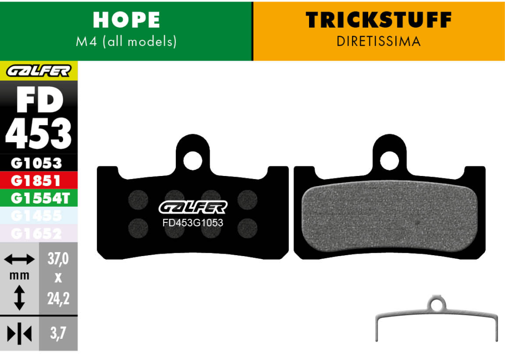 GALFER Bremsbacken FD453 Performance Hope M4, Trickstuff Diretissima bis Jg 2021, schwarz