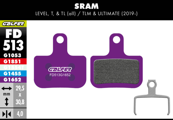 GALFER Brake Pad FD513 E-Bike, SRAM Level T, TL, violett