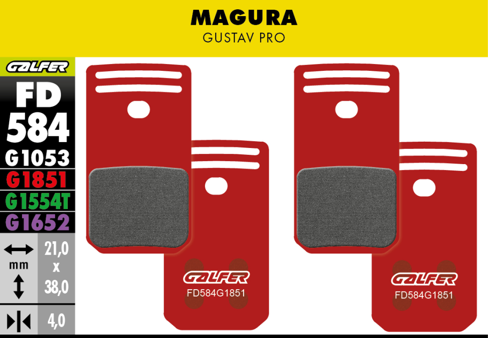 GALFER Brake Pad FD584 Advanced, Magura Gustav Pro, rot