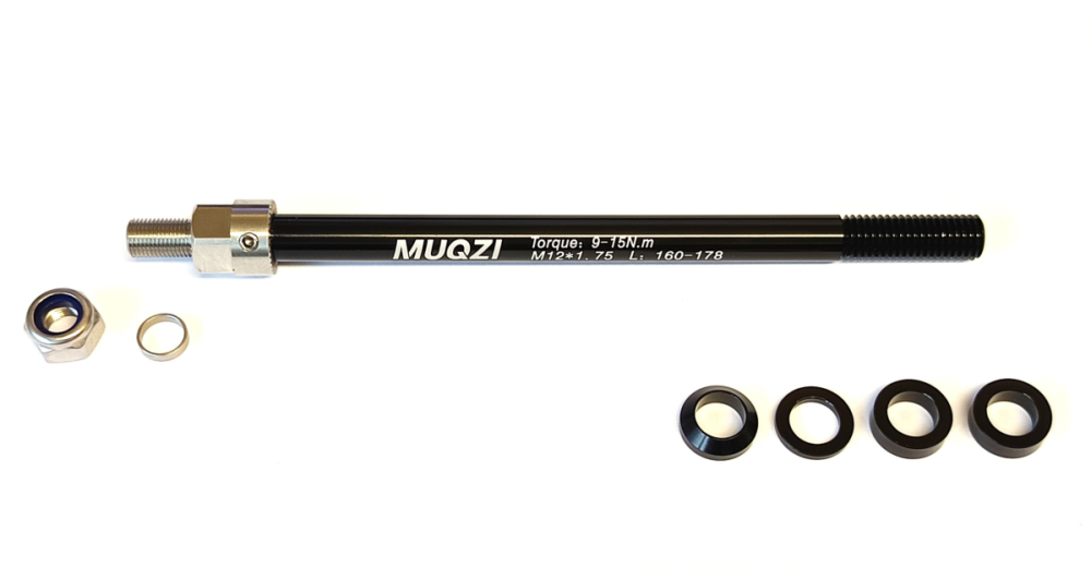 MUQZI Steckachse für Anhänger M12 x 1.75mm, Länge 160-178mm, schwarz