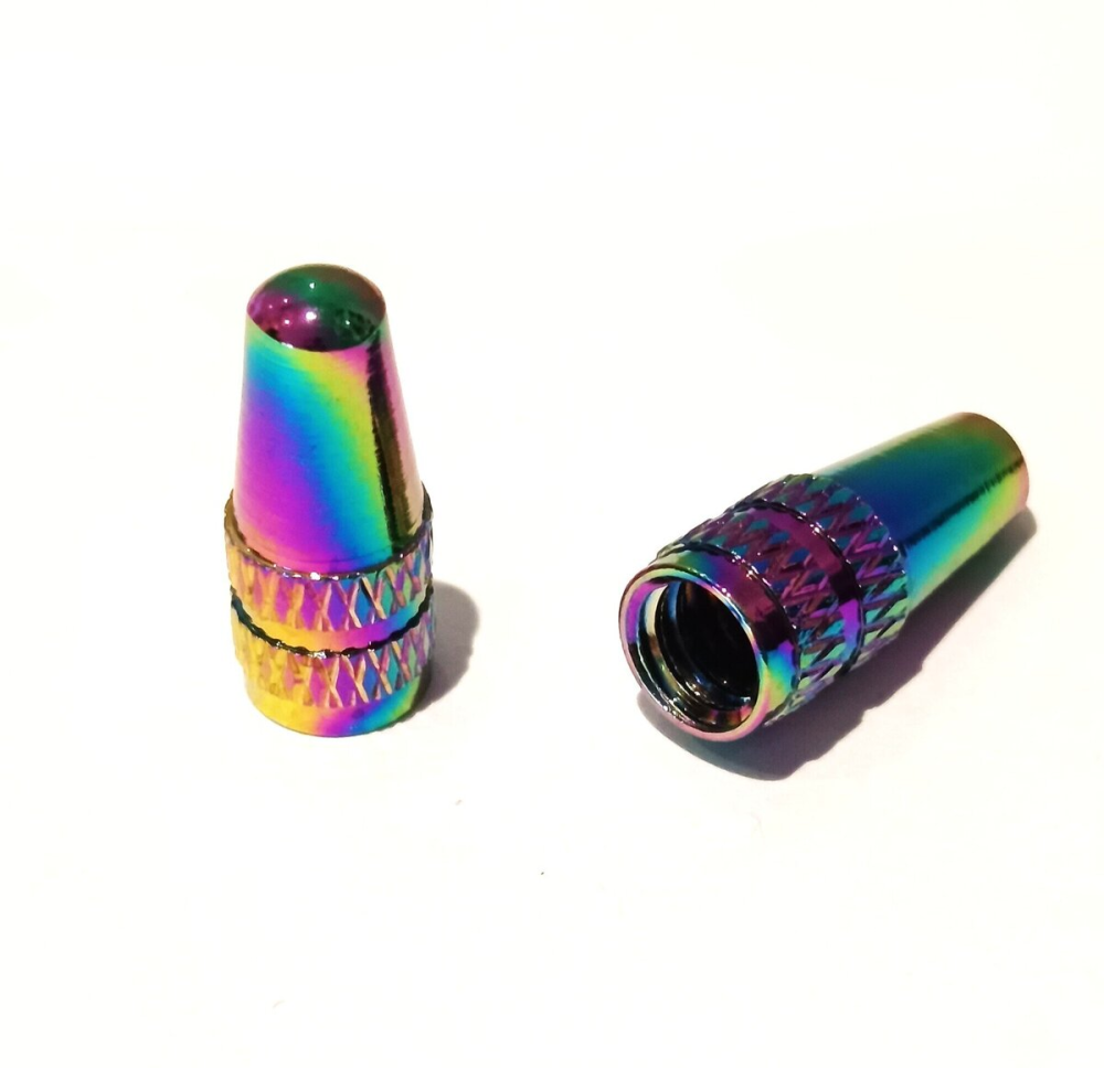 WIAN Bike and Parts Ventilkappe, CNC Aluminium Presta rainbow Paar