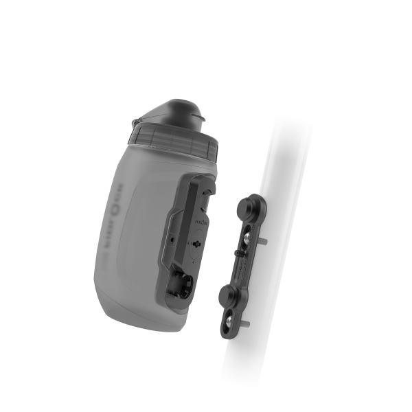 Fidlock TWIST Trinkflasche 450 ml mit Bottle Connector und TWIST Bike Base. Transparent Black.