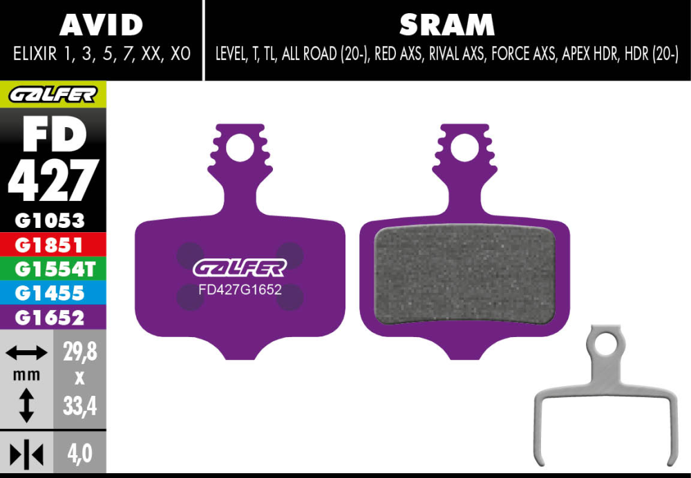 GALFER Brake Pad FD427 E-Bike ,Avid Elixir 1,3,R,CR,X.0,Mac,XX, violett